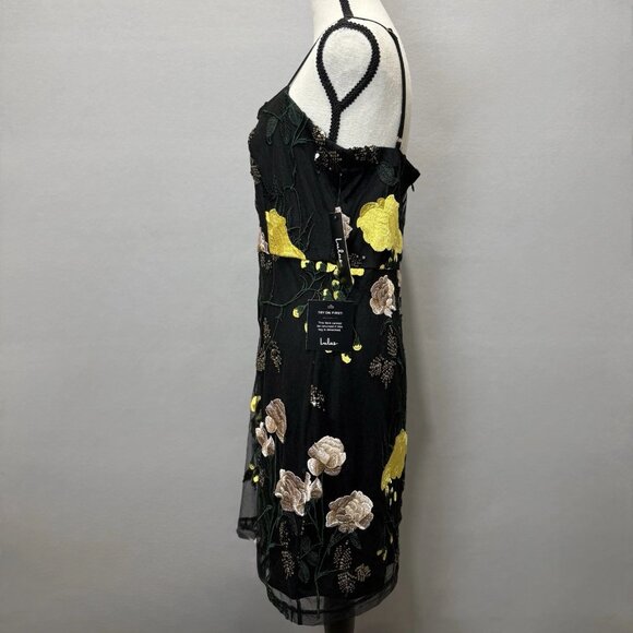 Lulus Mini Dress Womens L Black Rue Floral Embroidered Sequin Sleeveless Bodycon - Picture 4 of 10